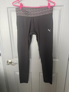 Puma Black Leggings with Textured Gray Polka Waistband